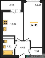Планировка однокомнатной(квартира) площадью 37.31 квадратных метров в “ЖК Домодедово Парк”