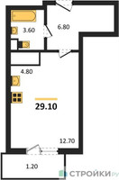 Планировка студии(квартира) площадью 29.1 квадратных метров в “ЖК Одинцово Сити”