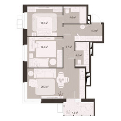 Планировка двухкомнатной(квартира) площадью 68.73 квадратных метров в ЖК “ЖК Гранд Комфорт”