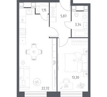 Планировка однокомнатной(апартаменты) площадью 46.38 квадратных метров в “ЖК Пятницкое 58 (Перец)”