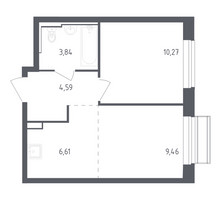 Планировка однокомнатной(квартира) площадью 34.77 квадратных метров в “ЖК Рублевский Квартал”