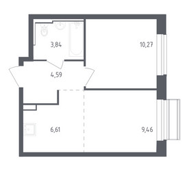 Планировка однокомнатной(квартира) площадью 34.77 квадратных метров в ЖК “ЖК Рублевский Квартал”