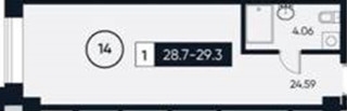 Планировка студии(апартаменты) площадью 28.7 квадратных метров в “ЖК 3215”