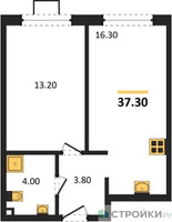 Планировка однокомнатной(квартира) площадью 37.3 квадратных метров в “ЖК Лучи-2”