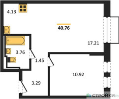 Планировка однокомнатной(квартира) площадью 40.76 квадратных метров в “ЖК Молжаниново”