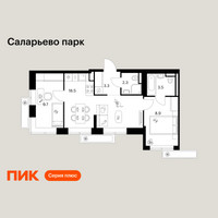 Планировка двухкомнатной(квартира) площадью 46.2 квадратных метров в “ЖК Саларьево парк”