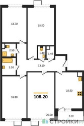 Планировка 4+ комнате(квартира) площадью 108.2 квадратных метров в “ЖК 1-й Донской (Первый Донской)”