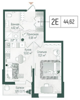 Планировка однокомнатной(квартира) площадью 46.79 квадратных метров в “ЖК Рига Хиллс”