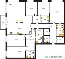 Планировка 4+ комнатной(квартира) площадью 233 квадратных метров в “ЖК Вишневый сад”