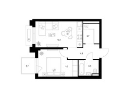 Планировка однокомнатной(квартира) площадью 38 квадратных метров в “ЖК Зеленый парк”