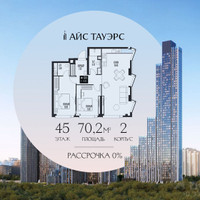 Планировка двухкомнатной(квартира) площадью 70.2 квадратных метров в “ЖК Айс Тауэрс”