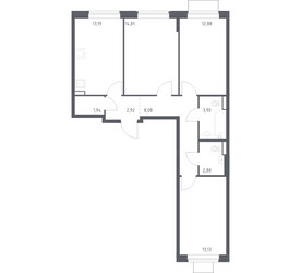 Планировка трехкомнатной(квартира) площадью 73.73 квадратных метров в ЖК “ЖК Квартал Западный”