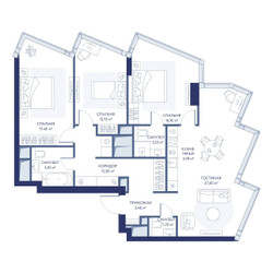 Планировка трехкомнатной(квартира) площадью 105.2 квадратных метров в ЖК “ЖК ХАЙДАУТ”