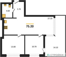 Планировка двухкомнатной(квартира) площадью 75.2 квадратных метров в “ЖК МОНС”