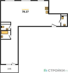 Планировка трехкомнатной(квартира) площадью 78.27 квадратных метров в ЖК “ЖК Одинбург”