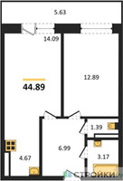 Планировка однокомнатной(квартира) площадью 44.89 квадратных метров в “Зеленый Оазис - Город”