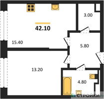 Планировка однокомнатной(квартира) площадью 42.1 квадратных метров в “ЖК STONE Sokolniki (Сокольники)”