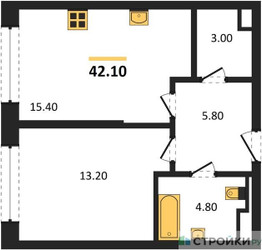 Планировка однокомнатной(квартира) площадью 42.1 квадратных метров в ЖК “ЖК STONE Sokolniki (Сокольники)”