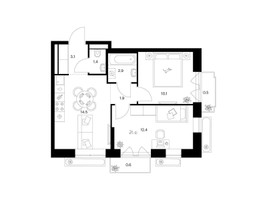 Планировка двухкомнатной(квартира) площадью 47.4 квадратных метров в “ЖК Саларьево парк”