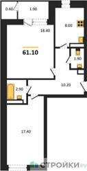 Планировка двухкомнатной(квартира) площадью 61.1 квадратных метров в “ЖК Три квартала”