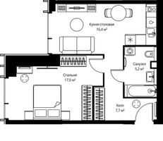 Планировка однокомнатной(квартира) площадью 46.3 квадратных метров в “ЖК Веер”