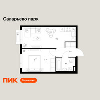 Планировка однокомнатной(квартира) площадью 37 квадратных метров в “ЖК Саларьево парк”