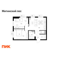 Планировка двухкомнатной(квартира) площадью 53.7 квадратных метров в “ЖК Митинский лес”