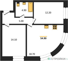 Планировка двухкомнатной(квартира) площадью 54.9 квадратных метров в ЖК “ЖК ЗИЛАРТ”