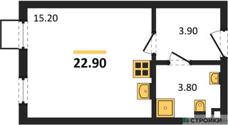 Планировка студии(квартира) площадью 22.9 квадратных метров в “ЖК Лучи-2”