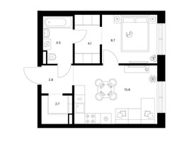 Планировка однокомнатной(квартира) площадью 38.6 квадратных метров в “ЖК Ильинские луга”