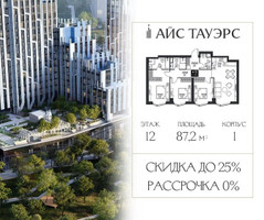 Планировка трехкомнатной(квартира) площадью 87.2 квадратных метров в “ЖК Айс Тауэрс”