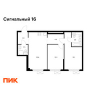 Планировка двухкомнатной(квартира) площадью 62.6 квадратных метров в “ЖК Сигнальный 16”