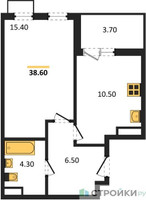 Планировка однокомнатной(квартира) площадью 38.6 квадратных метров в “ЖК Скандинавия”