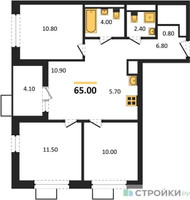 Планировка трехкомнатной(квартира) площадью 65 квадратных метров в “ЖК Скандинавия”