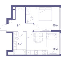 Планировка однокомнатной(квартира) площадью 44.9 квадратных метров в “ЖК THE LOT by Akvilon”