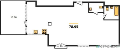 Планировка трехкомнатной(квартира) площадью 78.95 квадратных метров в ЖК “ЖК Дом Достижение”
