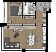Планировка однокомнатной(квартира) площадью 47.6 квадратных метров в “ЖК Квартал Серебряный бор”