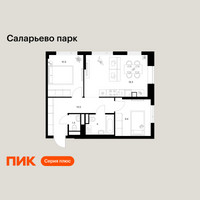 Планировка двухкомнатной(квартира) площадью 54.2 квадратных метров в “ЖК Саларьево парк”