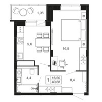 Планировка однокомнатной(квартира) площадью 40.3 квадратных метров в “ЖК Времена года”