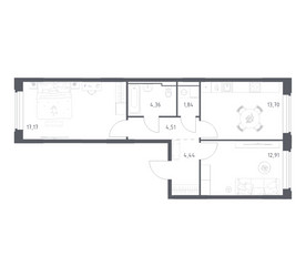 Планировка двухкомнатной(квартира) площадью 58.93 квадратных метров в ЖК “ЖК Космический Квартал”