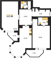 Планировка двухкомнатной(квартира) площадью 117.2 квадратных метров в “ЖК Вавилово”