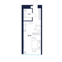 Планировка студии(апартаменты) площадью 35.1 квадратных метров в “МФК DIUS (Диус)”