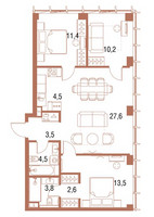 Планировка трехкомнатной(квартира) площадью 81.5 квадратных метров в “ЖК Симфония 34”