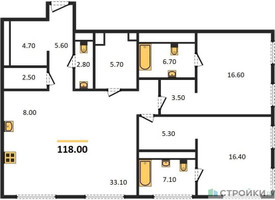 Планировка двухкомнатной(квартира) площадью 119.6 квадратных метров в “Роскошный квартал Life Time”