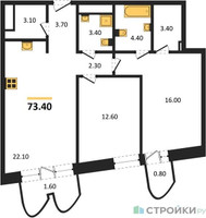Планировка двухкомнатной(квартира) площадью 73.4 квадратных метров в “ЖК Союз (СВАО)”