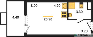 Планировка студии(квартира) площадью 20.3 квадратных метров в “ЖК Деснаречье”