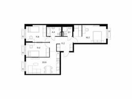 Планировка трехкомнатной(квартира) площадью 82.1 квадратных метров в “ЖК Восточное Бутово”