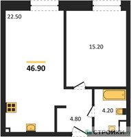 Планировка однокомнатной(квартира) площадью 46.9 квадратных метров в “ЖК STONE Rise (Райз)”