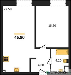 Планировка однокомнатной(квартира) площадью 46.9 квадратных метров в ЖК “ЖК STONE Rise (Райз)”