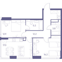Планировка двухкомнатной(квартира) площадью 67.3 квадратных метров в “ЖК THE LOT by Akvilon”